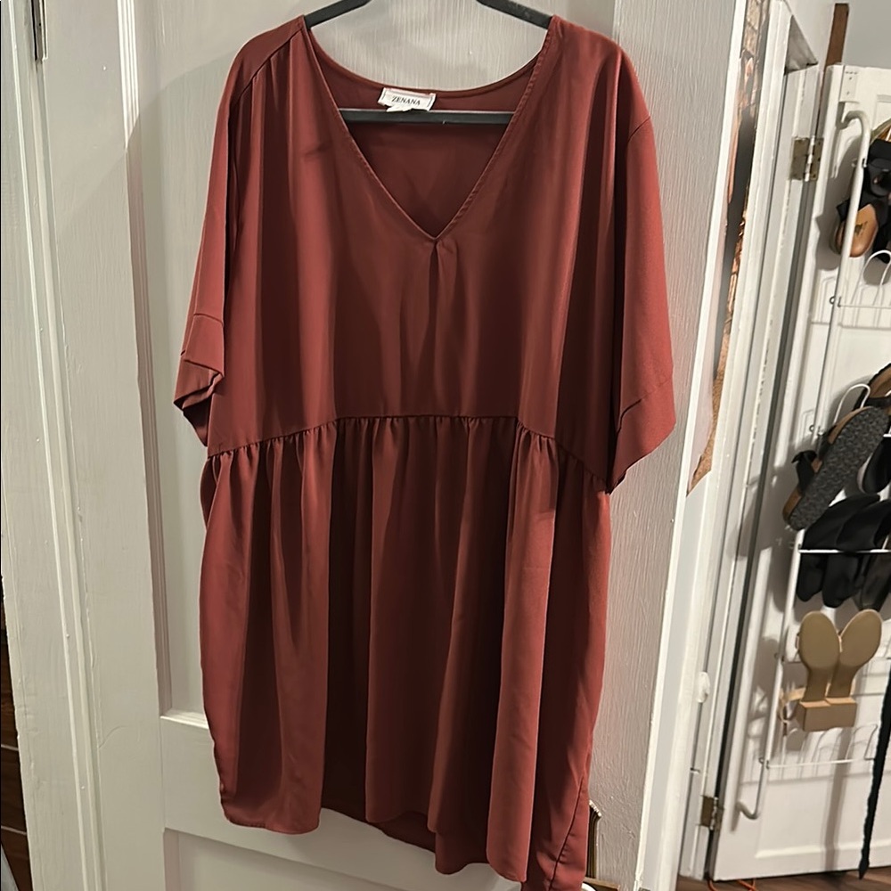 Rust V-Neck Babydoll Tunic